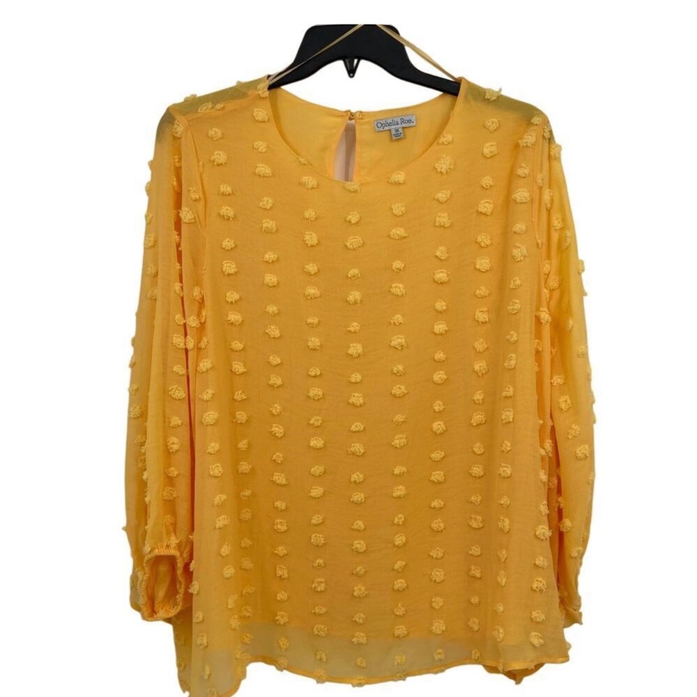 Ophelia Roe Blouse Top Size 3X Yellow Pom Dots Button Keyhole Back